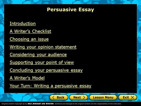 Persuasive Essay Introduction A Writer’s Checklist Choosing an issue