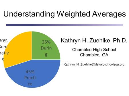 Understanding Weighted Averages Kathryn H. Zuehlke, Ph.D. Chamblee High School Chamblee, GA