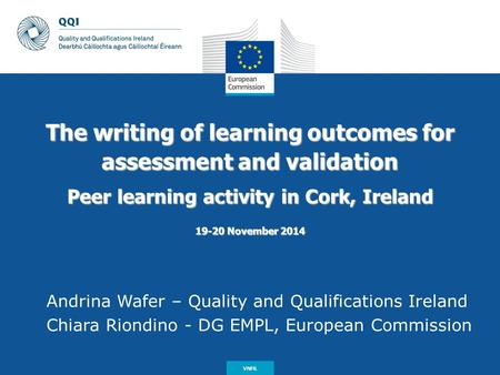 Date: in 12 pts The writing of learning outcomes for assessment and validation Peer learning activity in Cork, Ireland 19-20 November 2014 Andrina Wafer.