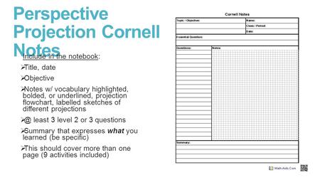 Perspective Projection Cornell Notes