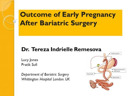 Outcome of Early Pregnancy After Bariatric Surgery Outcome of Early Pregnancy After Bariatric Surgery Dr. Tereza Indrielle Remesova Lucy Jones Pratik Sufi.