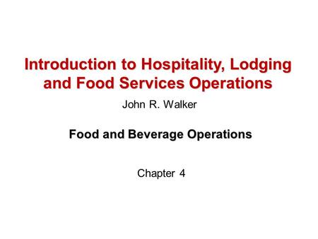Food and Beverage Operations
