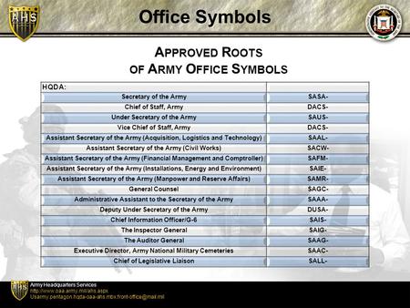 Office Symbols Approved Roots of Army Office Symbols