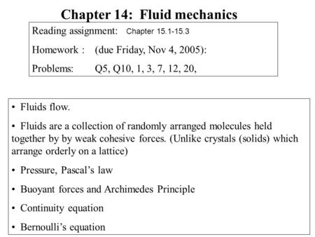 Chapter 14: Fluid mechanics