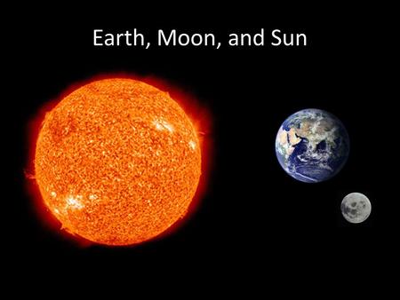 Earth, Moon, and Sun. The Sun The Sun is a burning ball of gas. The Sun gives the Earth HEAT and LIGHT. It provides ENERGY for the Earth.