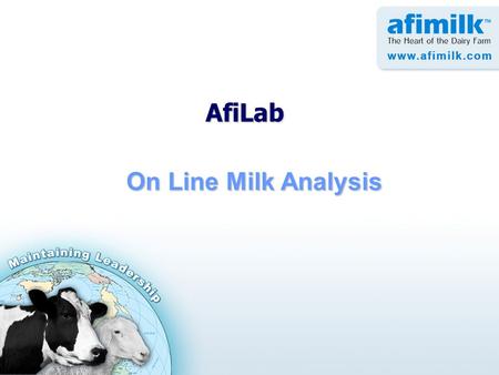 On Line Milk Analysis AfiLab. AfiLab Applications The development of AfiLab is an on going effort –Unique technology –Software applications –For Management.