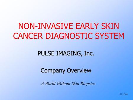 PULSE IMAGING, Inc. Company Overview 11/12/08 A World Without Skin Biopsies NON-INVASIVE EARLY SKIN CANCER DIAGNOSTIC SYSTEM.