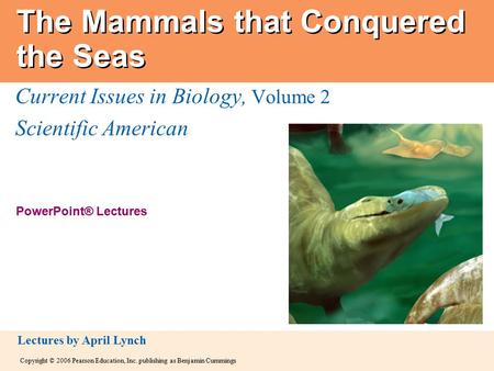 Copyright © 2006 Pearson Education, Inc. publishing as Benjamin Cummings PowerPoint® Lectures Lectures by April Lynch The Mammals that Conquered the Seas.