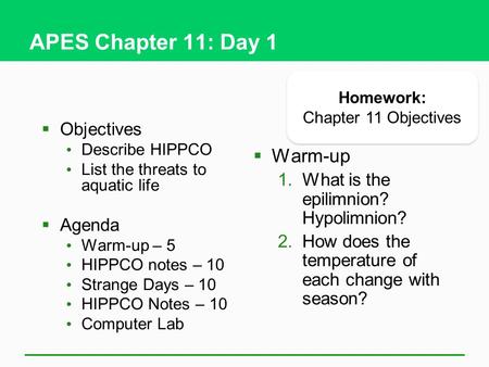 APES Chapter 11: Day 1 Warm-up Objectives