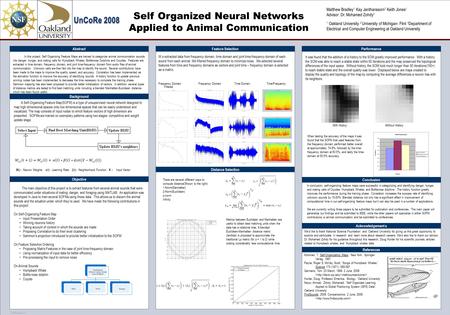 TEMPLATE DESIGN © 2008 www.PosterPresentations.com Self Organized Neural Networks Applied to Animal Communication Abstract Background Objective The main.