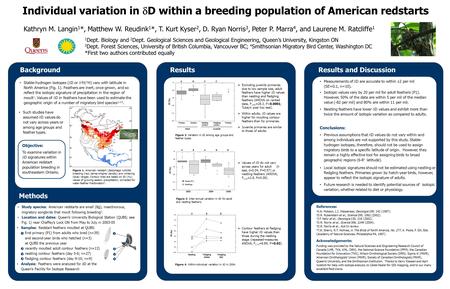 Individual variation in  D within a breeding population of American redstarts Kathryn M. Langin 1 *, Matthew W. Reudink 1 *, T. Kurt Kyser 2, D. Ryan.