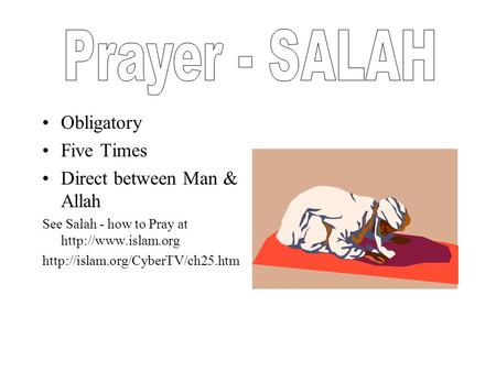 Obligatory Five Times Direct between Man & Allah See Salah - how to Pray at