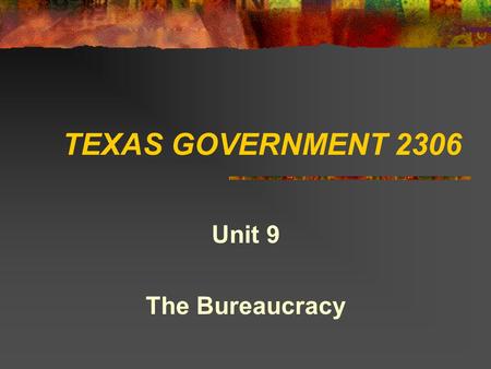 TEXAS GOVERNMENT 2306 Unit 9 The Bureaucracy.