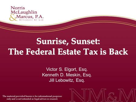 The Federal Estate Tax is Back