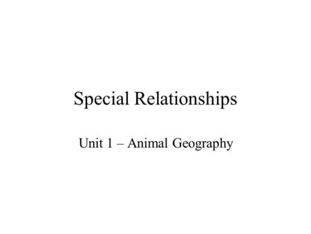 Special Relationships Unit 1 – Animal Geography. Habitat –vs- Niche Habitat –The location in which the organism lives (grasslands, freshwater, tree tops,