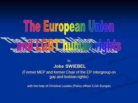 By Joke SWIEBEL Joke SWIEBEL (Former MEP and former Chair of the EP Intergroup on gay and lesbian rights) with the help of Christine Loudes (Policy officer.