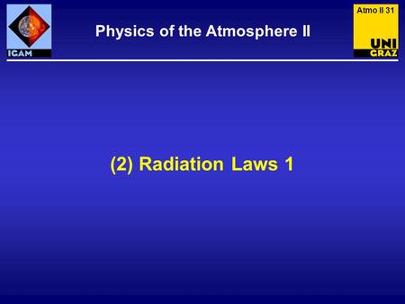 (2) Radiation Laws 1 Physics of the Atmosphere II Atmo II 31.