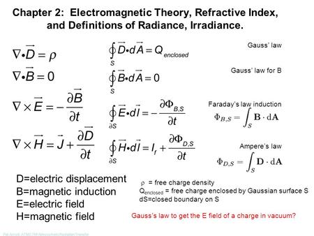 D=electric displacement B=magnetic induction E=electric field