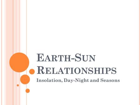 E ARTH -S UN R ELATIONSHIPS Insolation, Day-Night and Seasons.