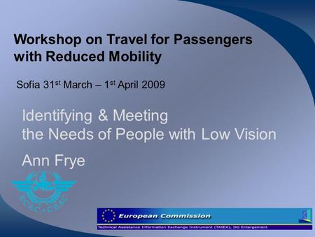 Workshop on Travel for Passengers with Reduced Mobility Sofia 31 st March – 1 st April 2009 Identifying & Meeting the Needs of People with Low Vision Ann.