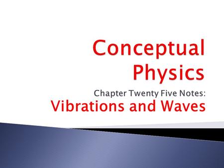 Chapter Twenty Five Notes: Vibrations and Waves.  Pendulums swing to and fro with regularity.  A complete to-and-fro oscillation is one vibration. 