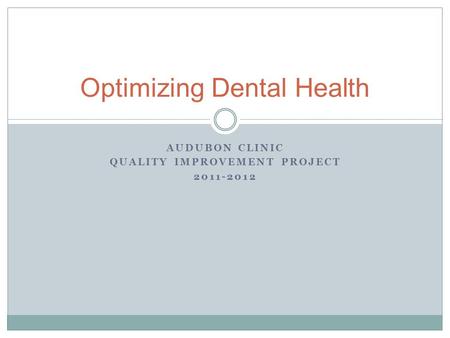 AUDUBON CLINIC QUALITY IMPROVEMENT PROJECT 2011-2012 Optimizing Dental Health.
