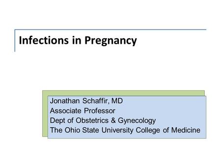 Infections in Pregnancy Jonathan Schaffir, MD Associate Professor Dept of Obstetrics & Gynecology The Ohio State University College of Medicine.