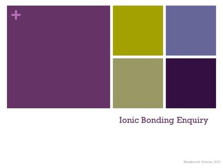 + Ionic Bonding Enquiry Noadswood Science, 2011. + Ionic Bonding Enquiry To understand a hypothesis and a prediction, and represent data graphically Friday,