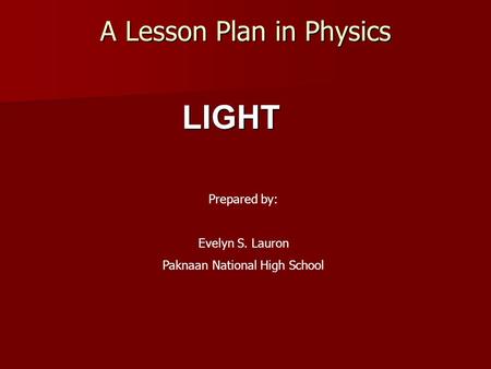 A Lesson Plan in Physics