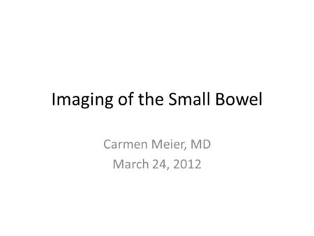 Imaging of the Small Bowel Carmen Meier, MD March 24, 2012.