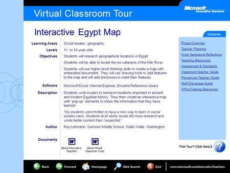 Interactive Egypt Map Project Overview Teacher Planning Work Samples & Reflections Teaching Resources Assessment & Standards Classroom Teacher Guide Pre-service.