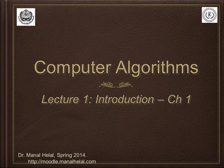 Lecture 1: Introduction – Ch 1