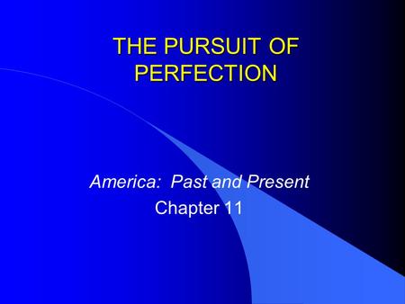 THE PURSUIT OF PERFECTION America: Past and Present Chapter 11.