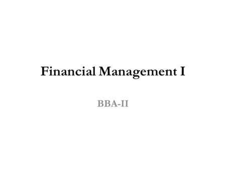 Financial Management I