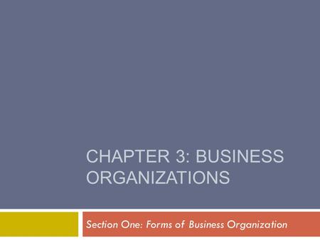 CHAPTER 3: BUSINESS ORGANIZATIONS