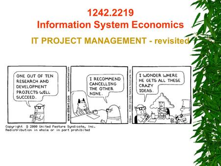 1242.2219 Information System Economics IT PROJECT MANAGEMENT - revisited.