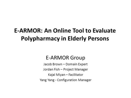 E-ARMOR: An Online Tool to Evaluate Polypharmacy in Elderly Persons