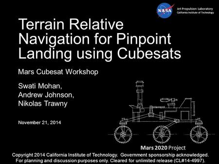 Terrain Relative Navigation for Pinpoint Landing using Cubesats