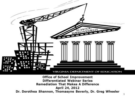 Office of School Improvement Differentiated Webinar Series Remediation That Makes A Difference April 24, 2012 Dr. Dorothea Shannon, Thomasyne Beverly,