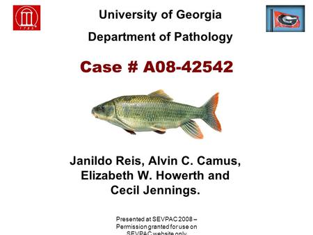 Case # A08-42542 Janildo Reis, Alvin C. Camus, Elizabeth W. Howerth and Cecil Jennings. University of Georgia Department of Pathology Presented at SEVPAC.
