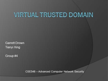 Garrett Drown Tianyi Xing Group #4 CSE548 – Advanced Computer Network Security.