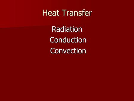Heat Transfer Radiation Conduction Conduction Convection Convection.