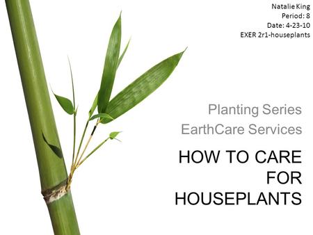 HOW TO CARE FOR HOUSEPLANTS Planting Series EarthCare Services Natalie King Period: 8 Date: 4-23-10 EXER 2r1-houseplants.