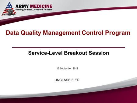 13 September 2012 Data Quality Management Control Program Service-Level Breakout Session UNCLASSIFIED.