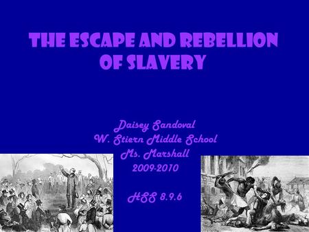 The Escape and rebellion of slavery Daisey Sandoval W. Stiern Middle School Ms. Marshall 2009-2010 HSS 8.9.6.