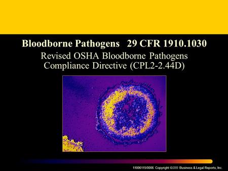 11006115/0006 Copyright  Business & Legal Reports, Inc. Bloodborne Pathogens 29 CFR 1910.1030 Revised OSHA Bloodborne Pathogens Compliance Directive.