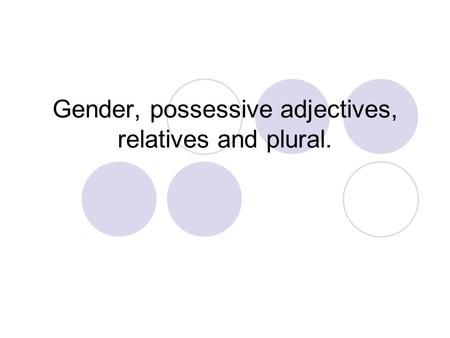 Gender, possessive adjectives, relatives and plural.