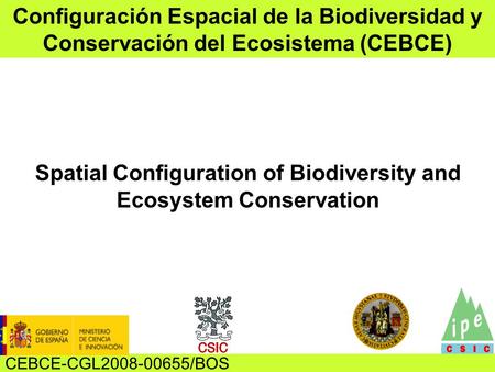 Spatial Configuration of Biodiversity and Ecosystem Conservation Configuración Espacial de la Biodiversidad y Conservación del Ecosistema (CEBCE) CEBCE-CGL2008-00655/BOS.