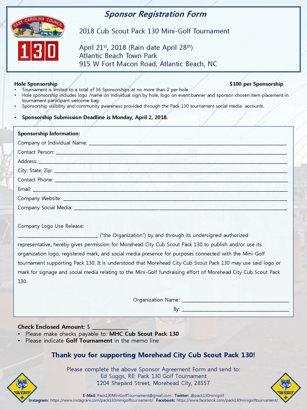 Sponsor Registration Form - ppt download Inside golf tournament sponsorship agreement template