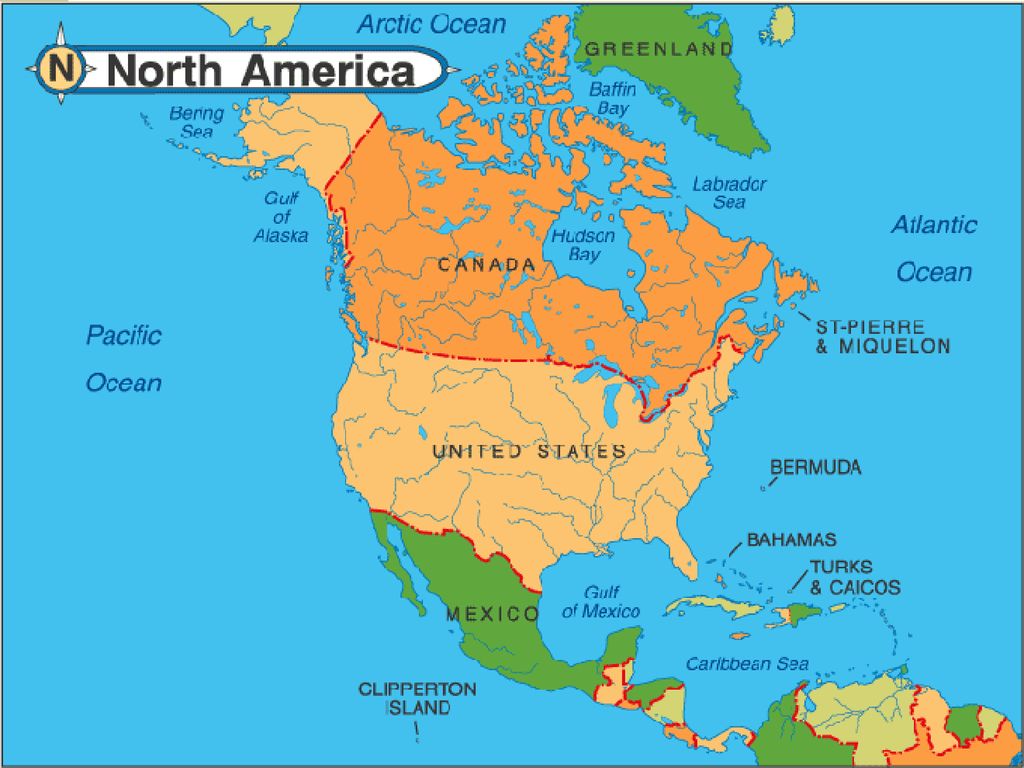 Канадский на карте северной америки. Карта Северной Америки с границами. Материк Северная Америка на карте. Границы континента Северная Америка.
